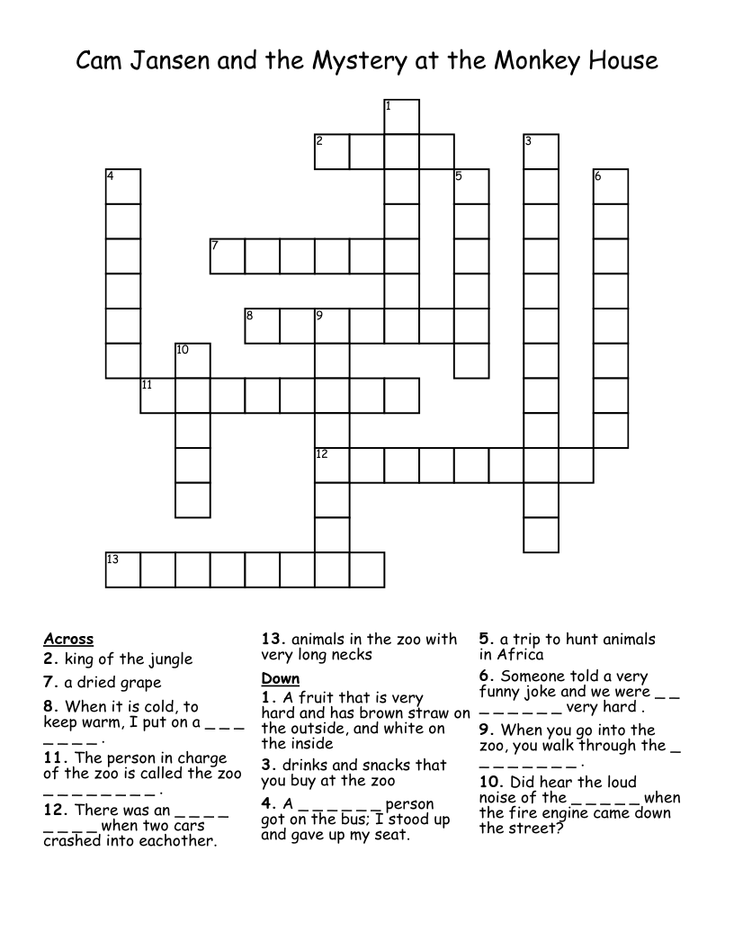 Cam Jansen and the Mystery at the Monkey House Crossword
