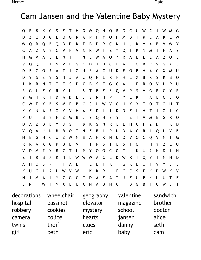Cam Jansen and the Valentine Baby Mystery Word Search