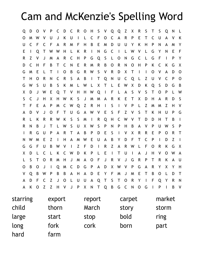 Cam and McKenzie's Spelling Word Word Search
