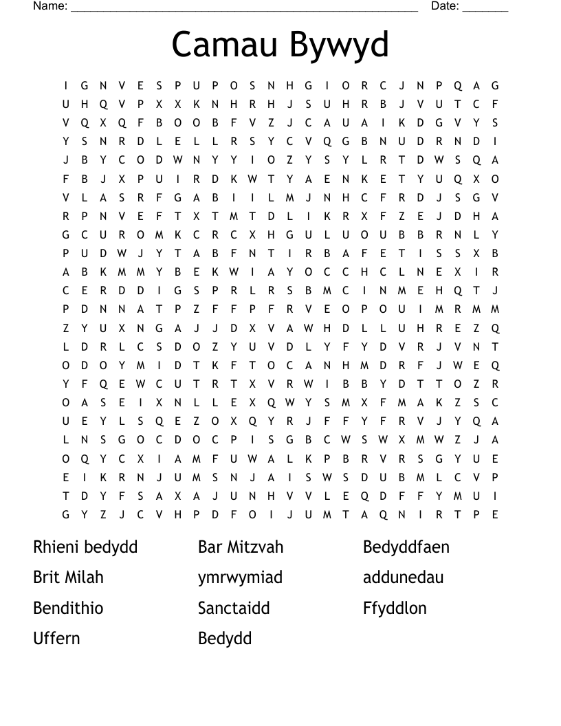 Camau Bywyd  Word Search