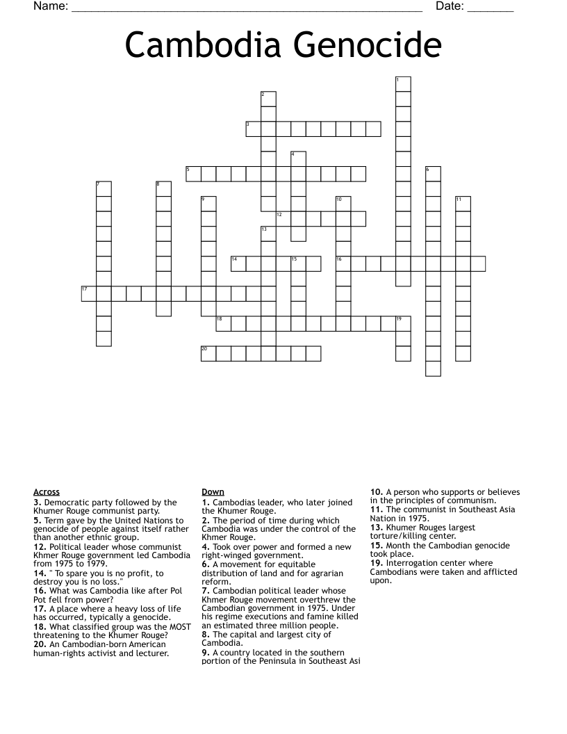 Cambodia Genocide Crossword