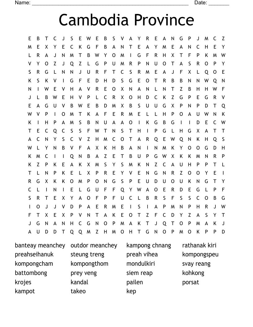 Cambodia Province Word Search