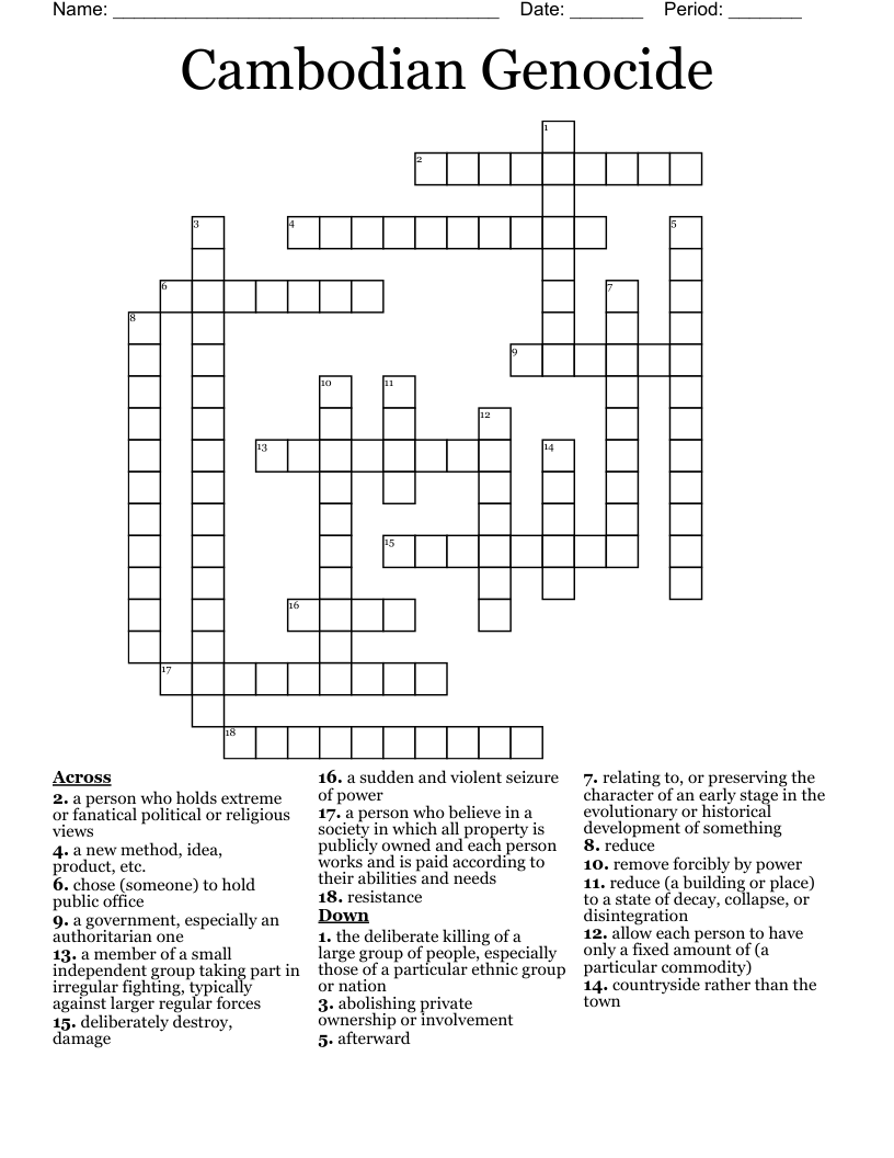 Cambodian Genocide Crossword