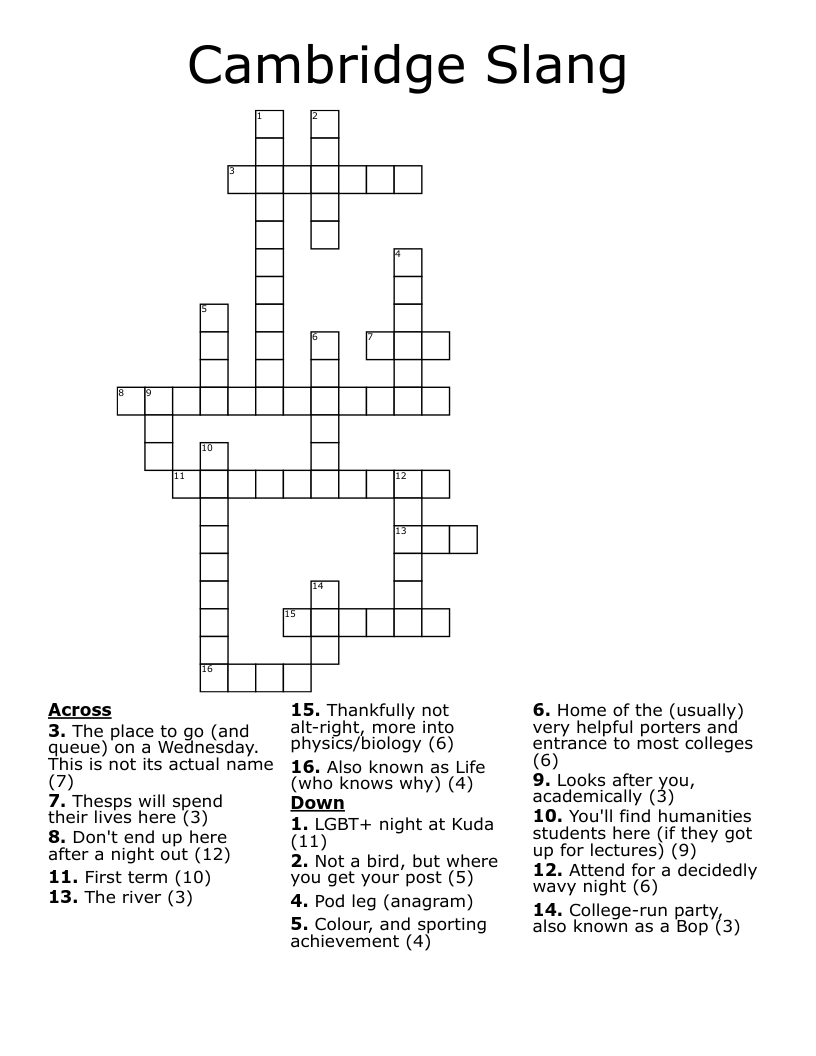 Cambridge Slang Crossword