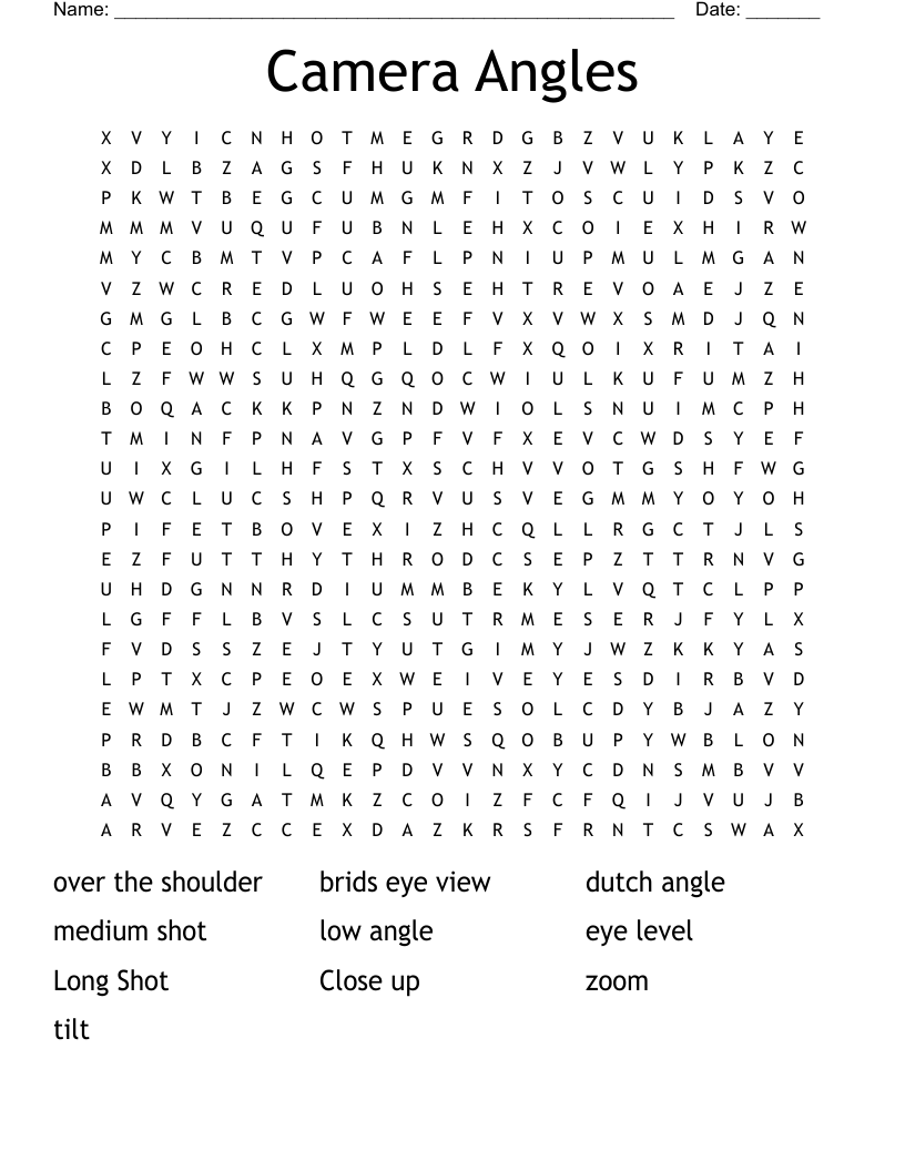 Camera Angles  Word Search