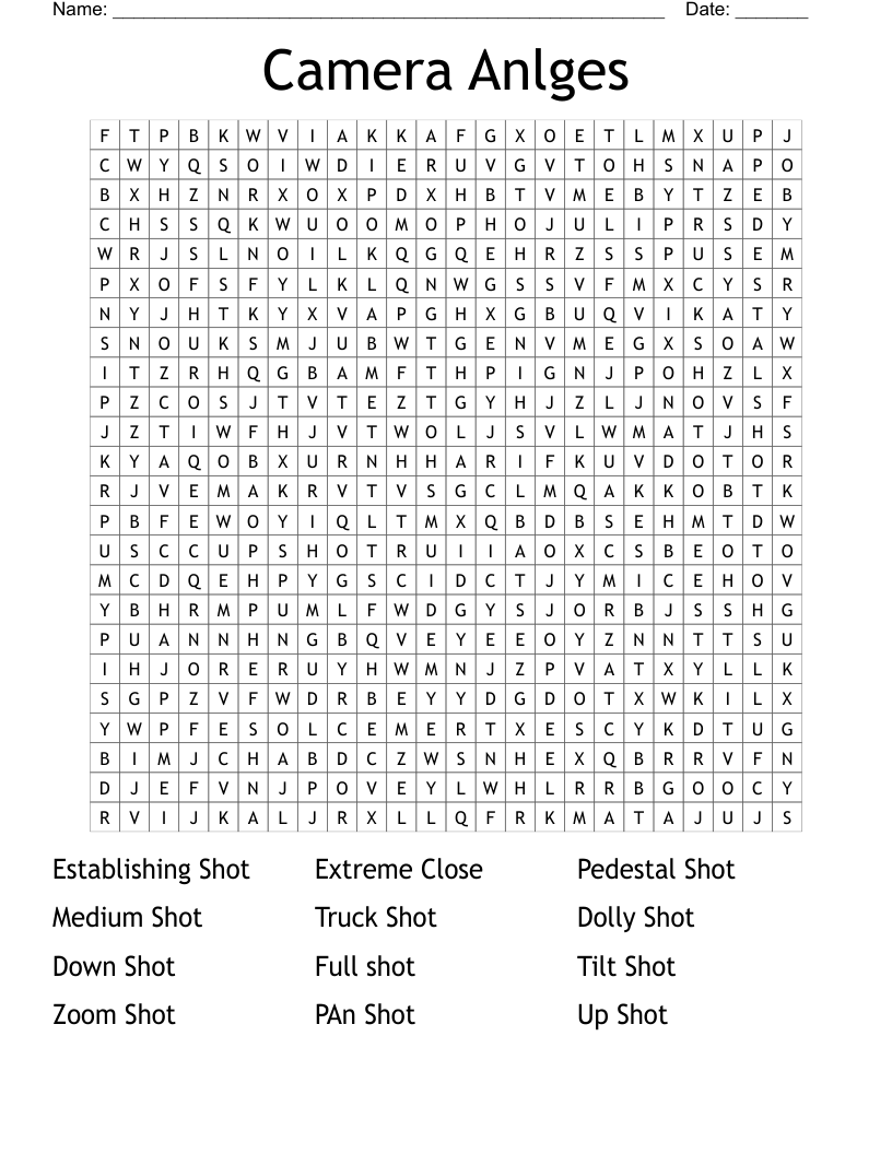 Camera Anlges  Word Search