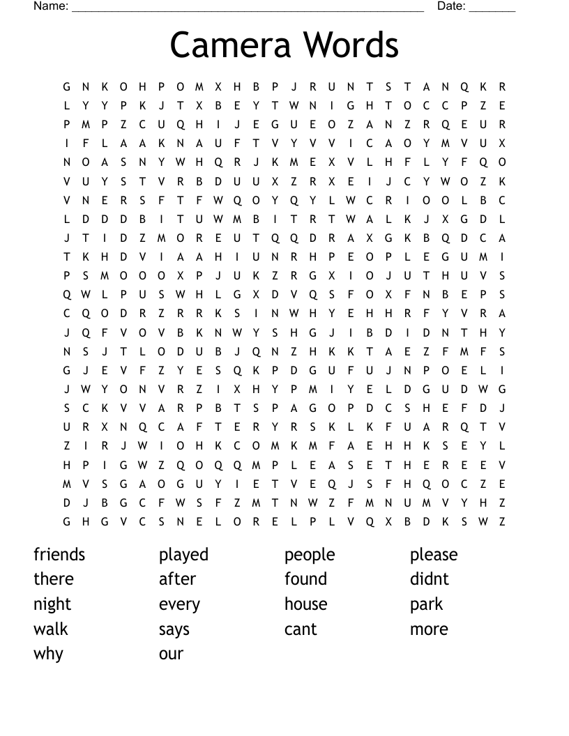Camera Words Word Search
