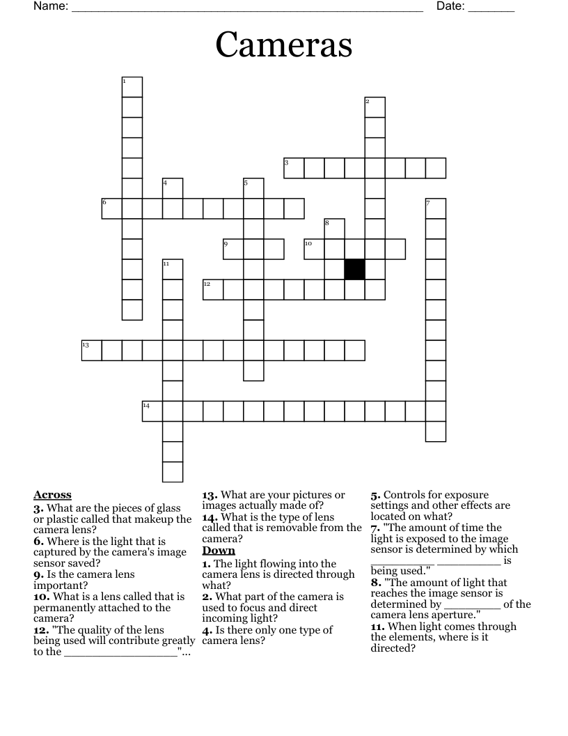 Cameras  Crossword