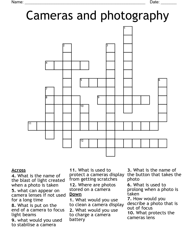 Cameras and photography  Crossword