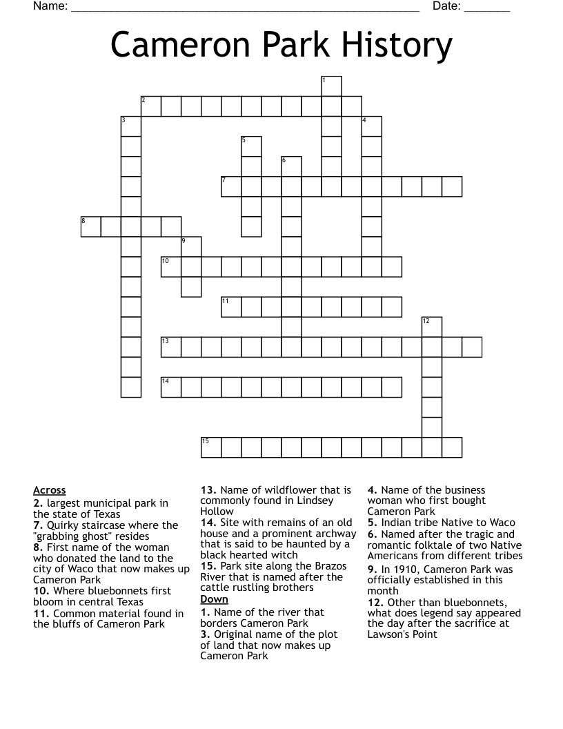 Cameron Park History Crossword