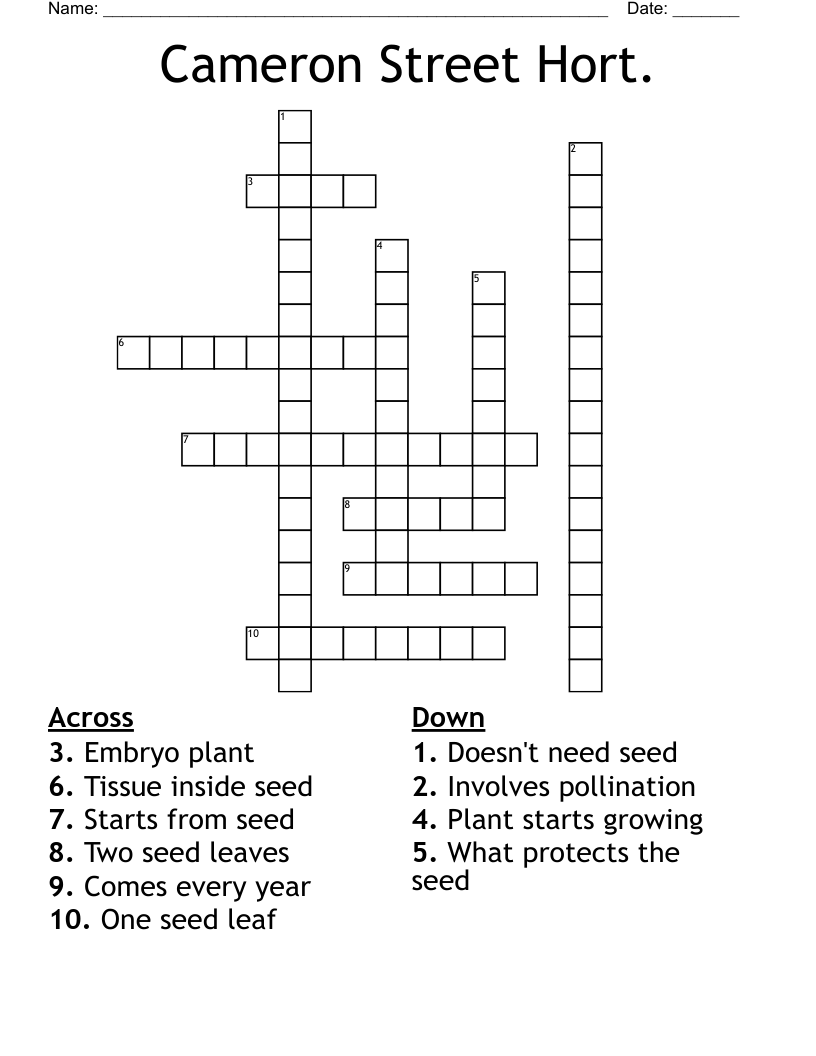 Cameron Street Hort.  Crossword