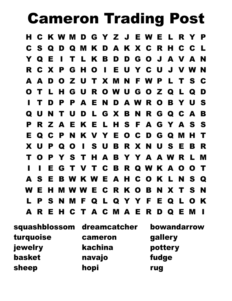 Cameron Trading Post Word Search