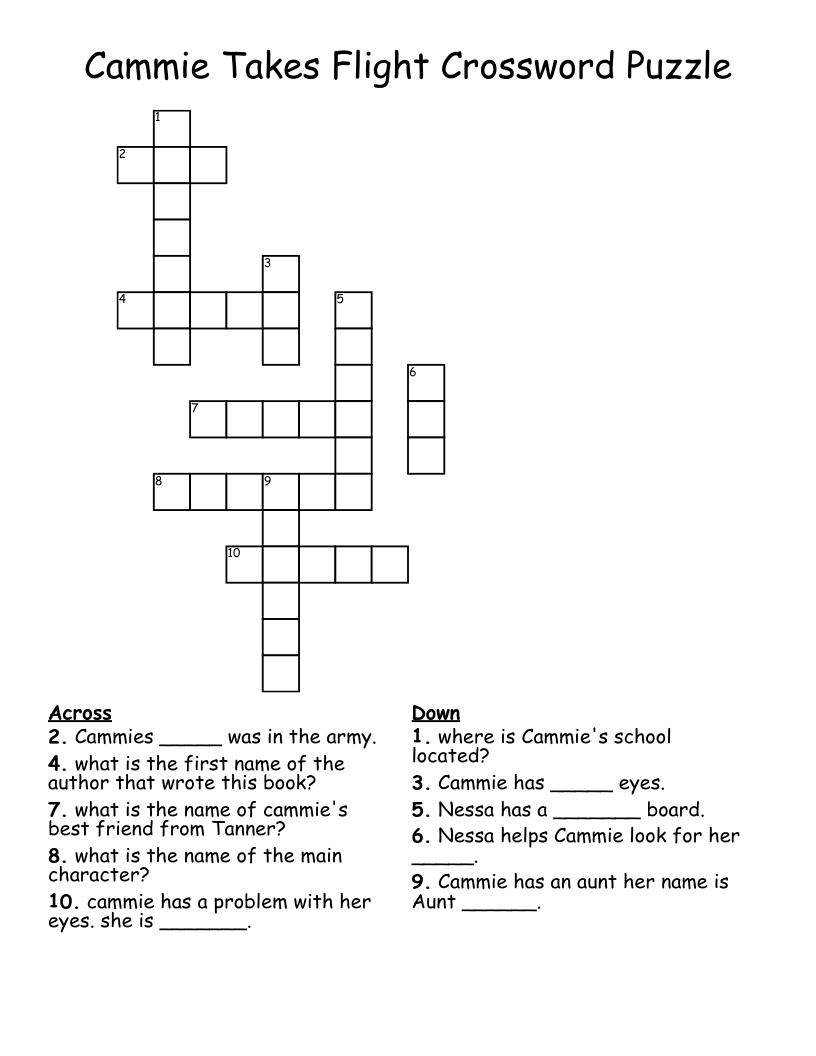 Cammie Takes Flight Crossword Puzzle