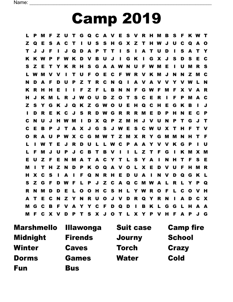 Camp 2019 Word Search