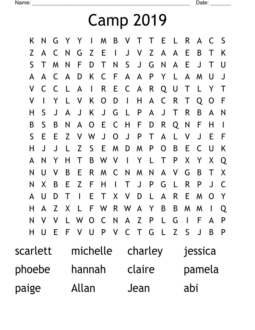 Camp 2019 Word Search