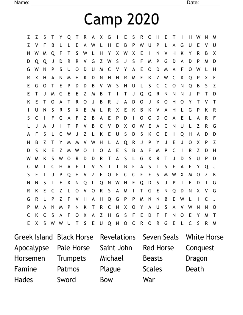 Camp 2020 Word Search