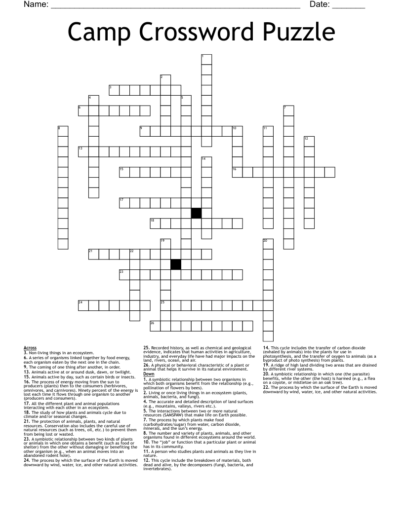 Camp Crossword Puzzle