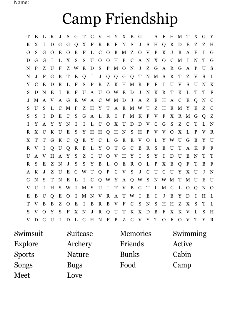 Camp Friendship Word Search