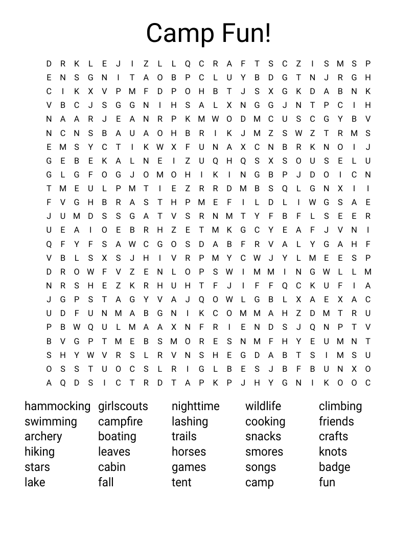 Camp Fun! Word Search