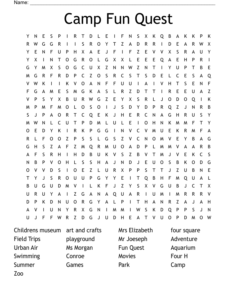 Camp Fun Quest  Word Search