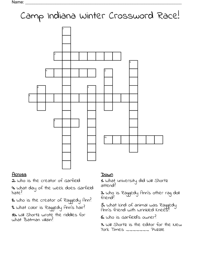 Camp Indiana Winter Crossword Race!