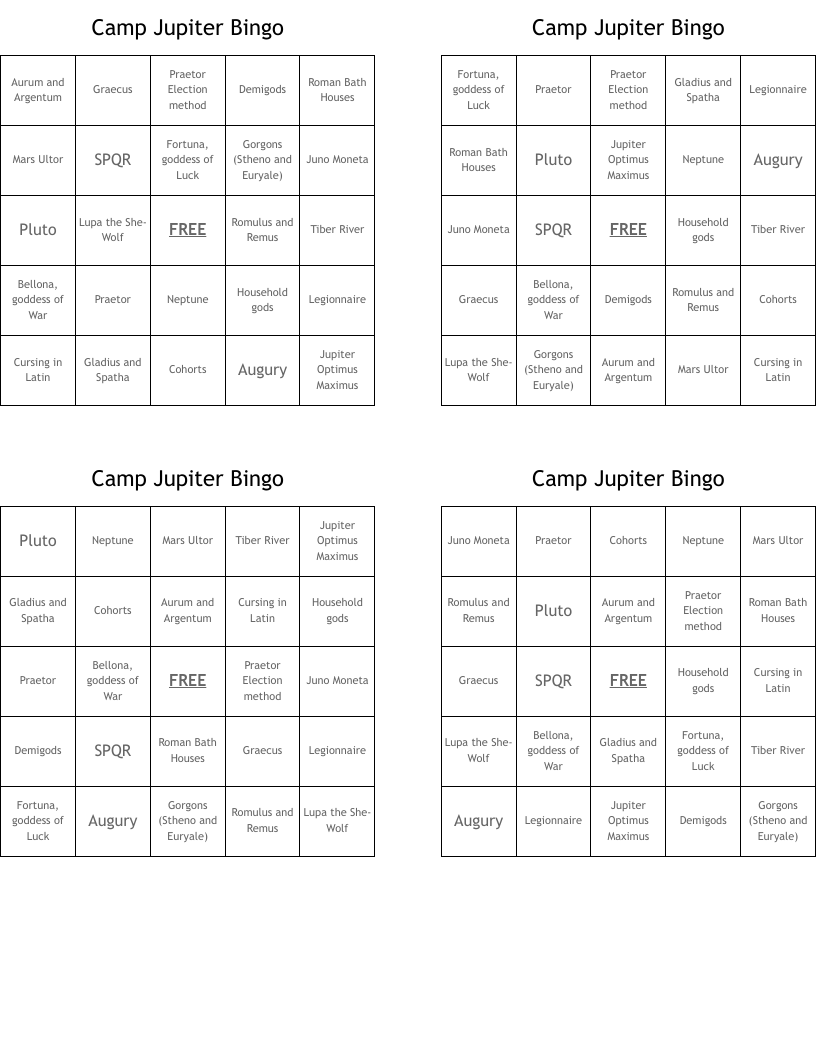 Camp Jupiter Bingo