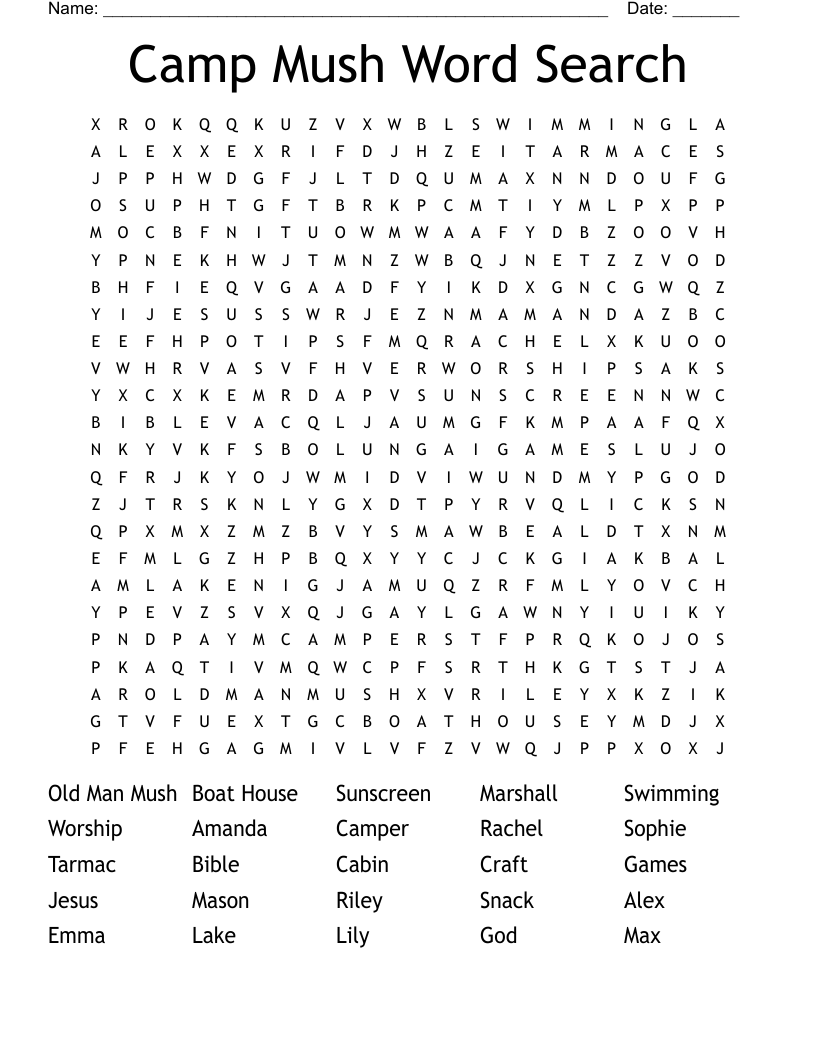 Camp Mush Word Search