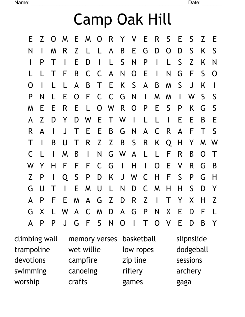 Camp Oak Hill Word Search