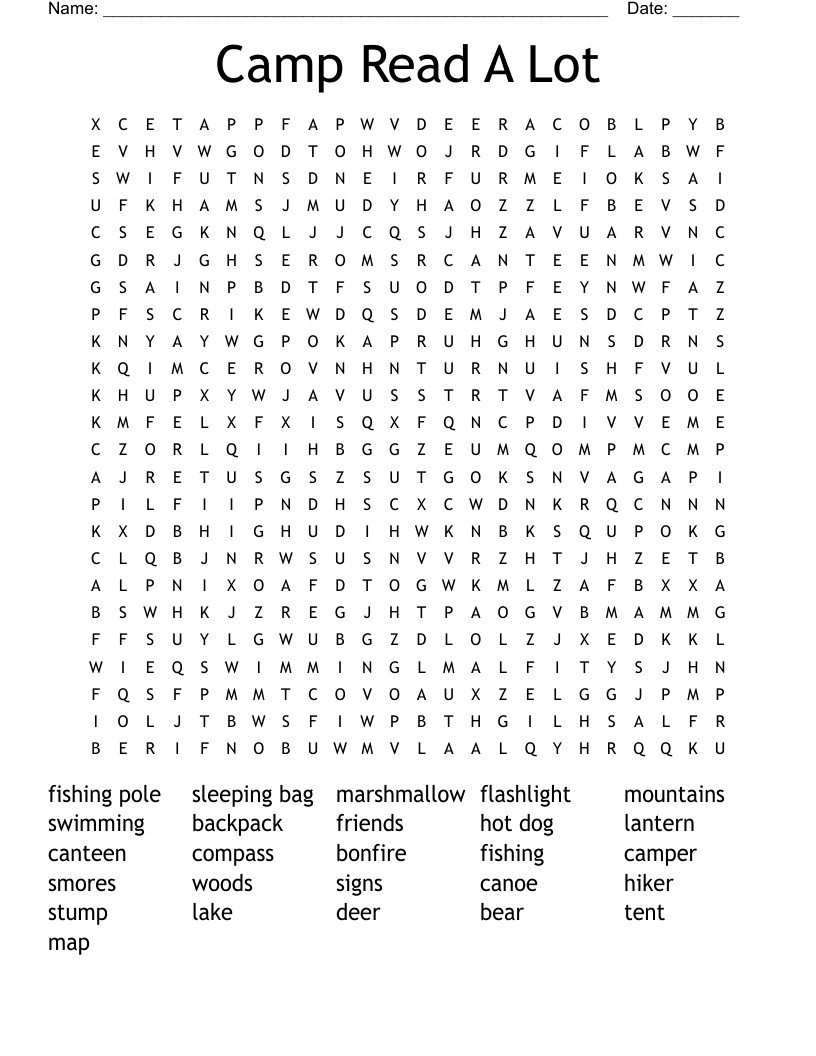 Camp Read A Lot Word Search