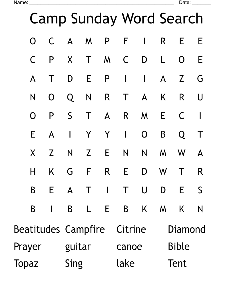 Camp Sunday Word Search 