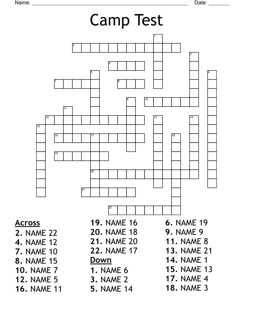 Camp Test Crossword