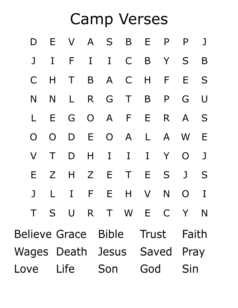 Camp Verses Word Search