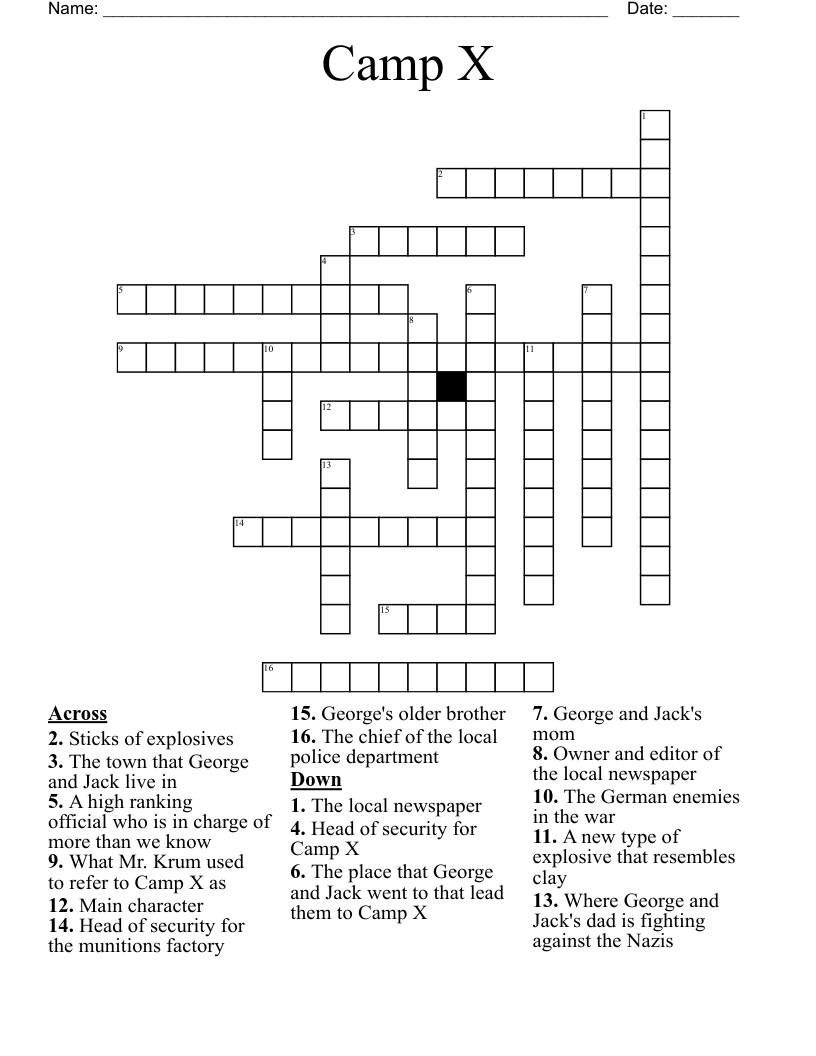 Camp X Crossword