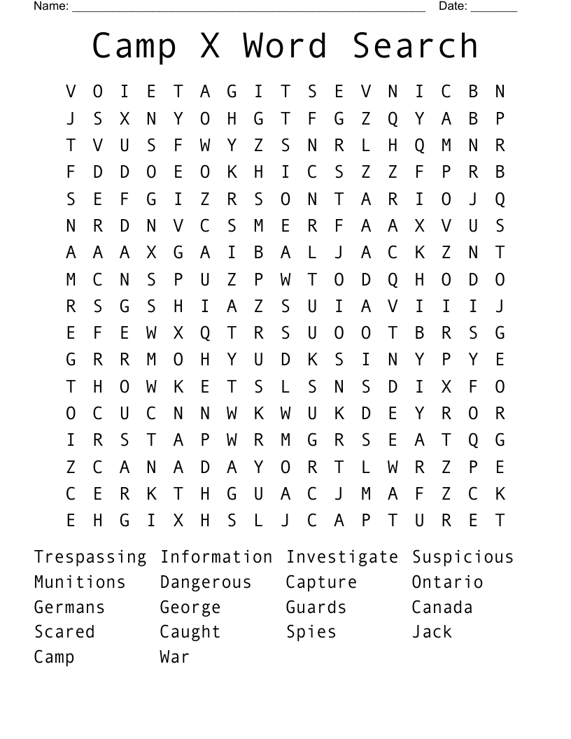 Camp X Word Search