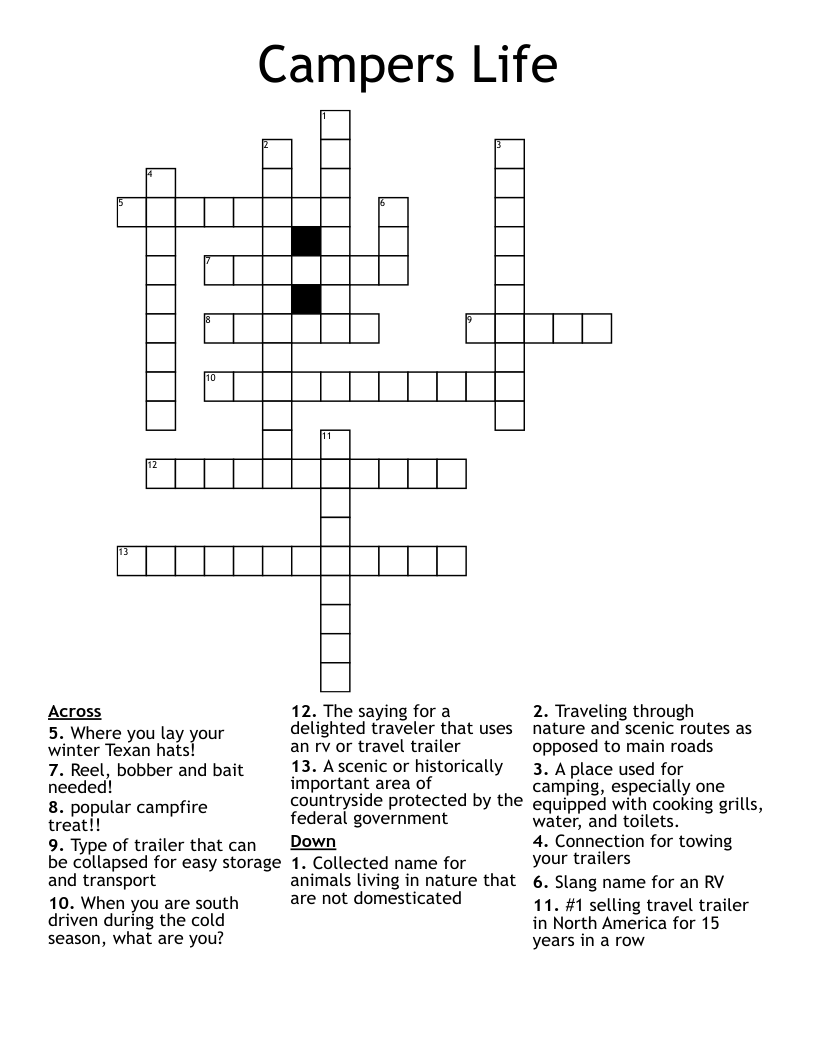 Campers Life Crossword