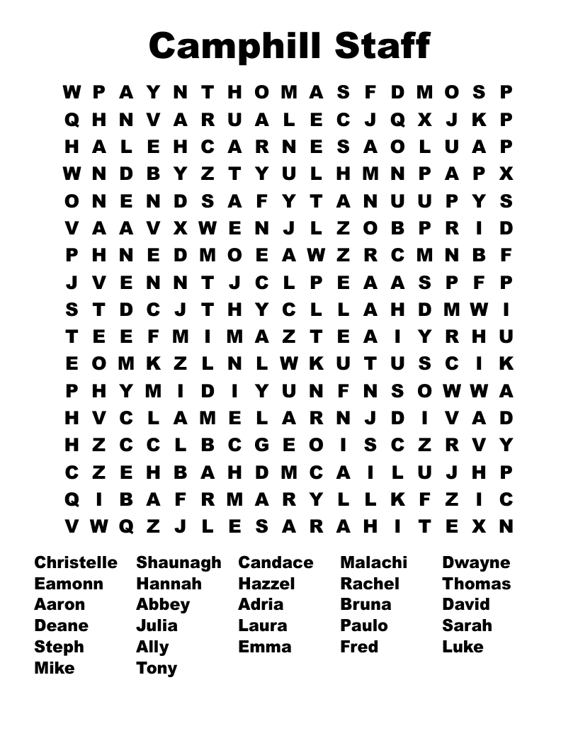 Camphill Staff Word Search