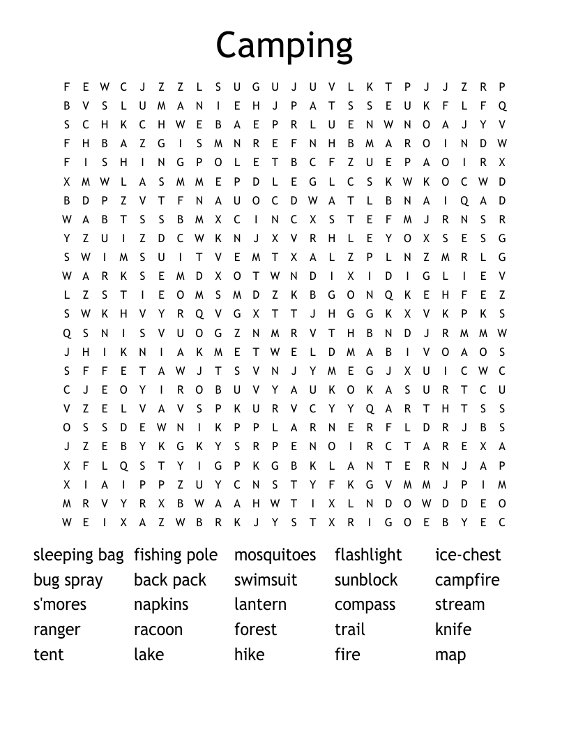Camping Word Search