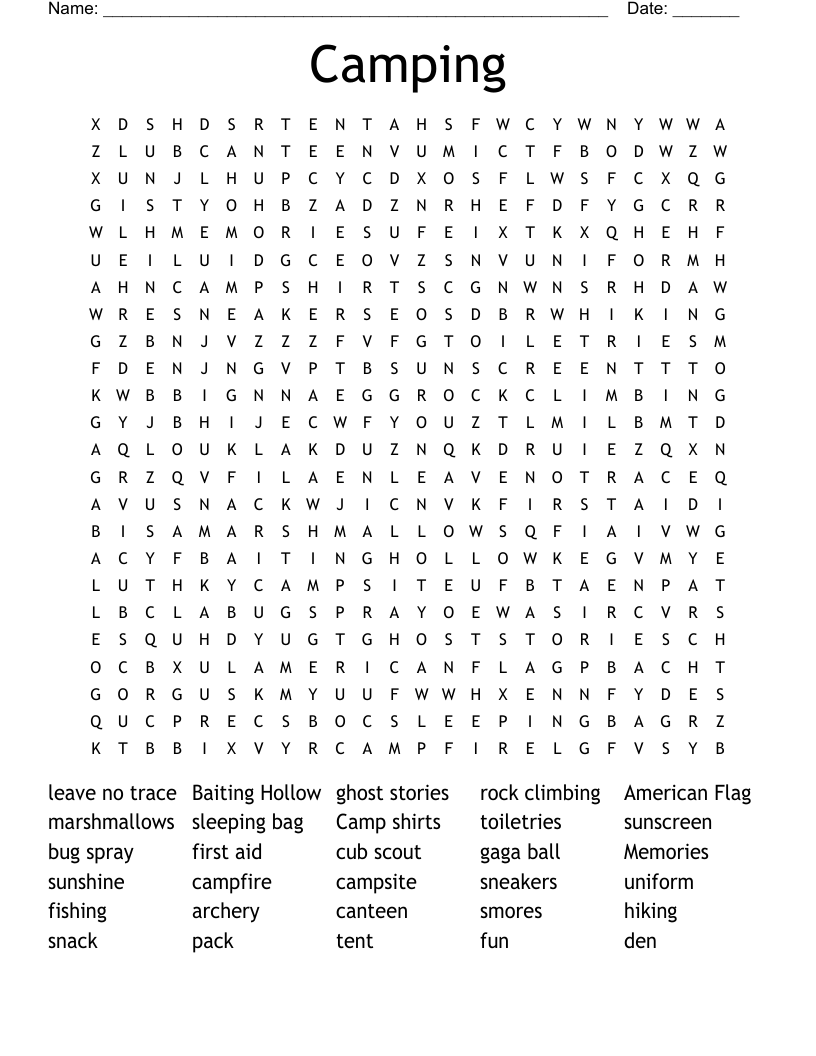 Camping Word Search