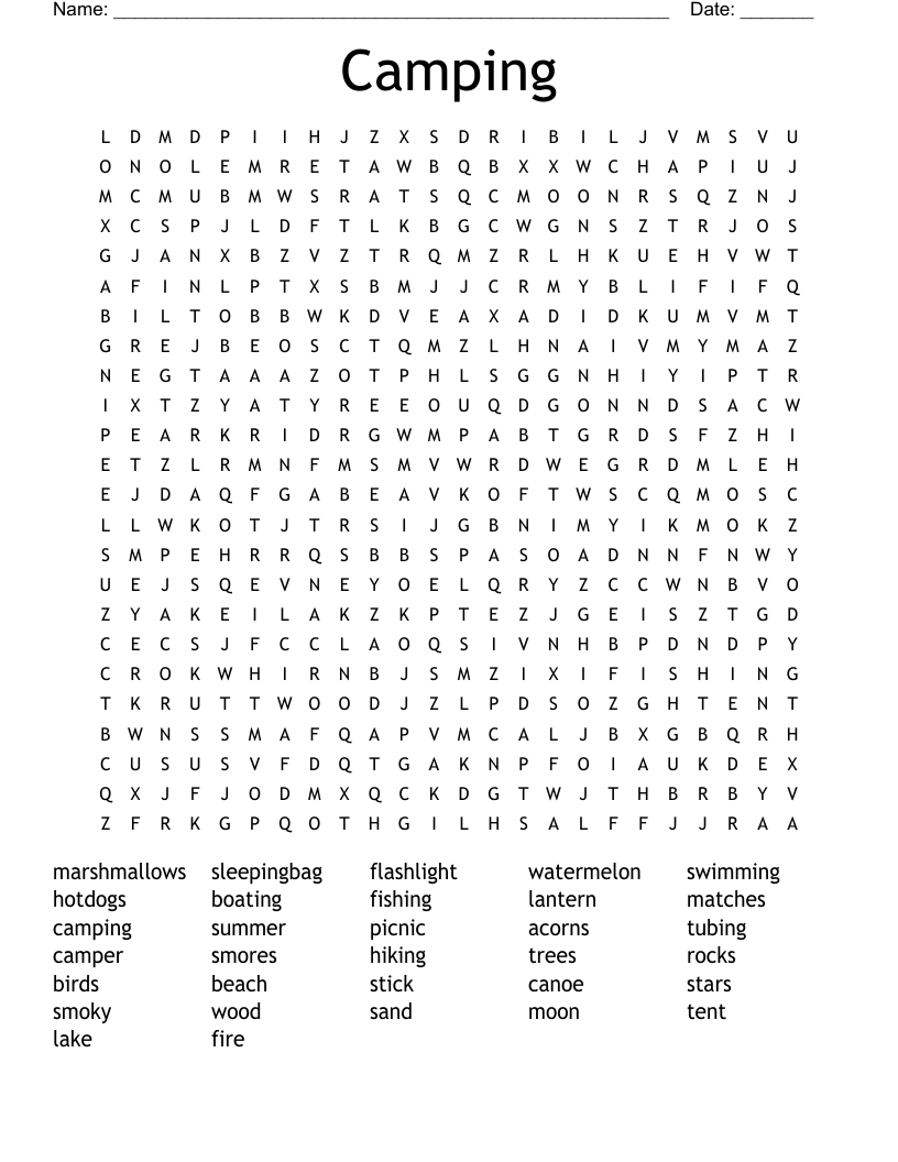 Camping Word Search