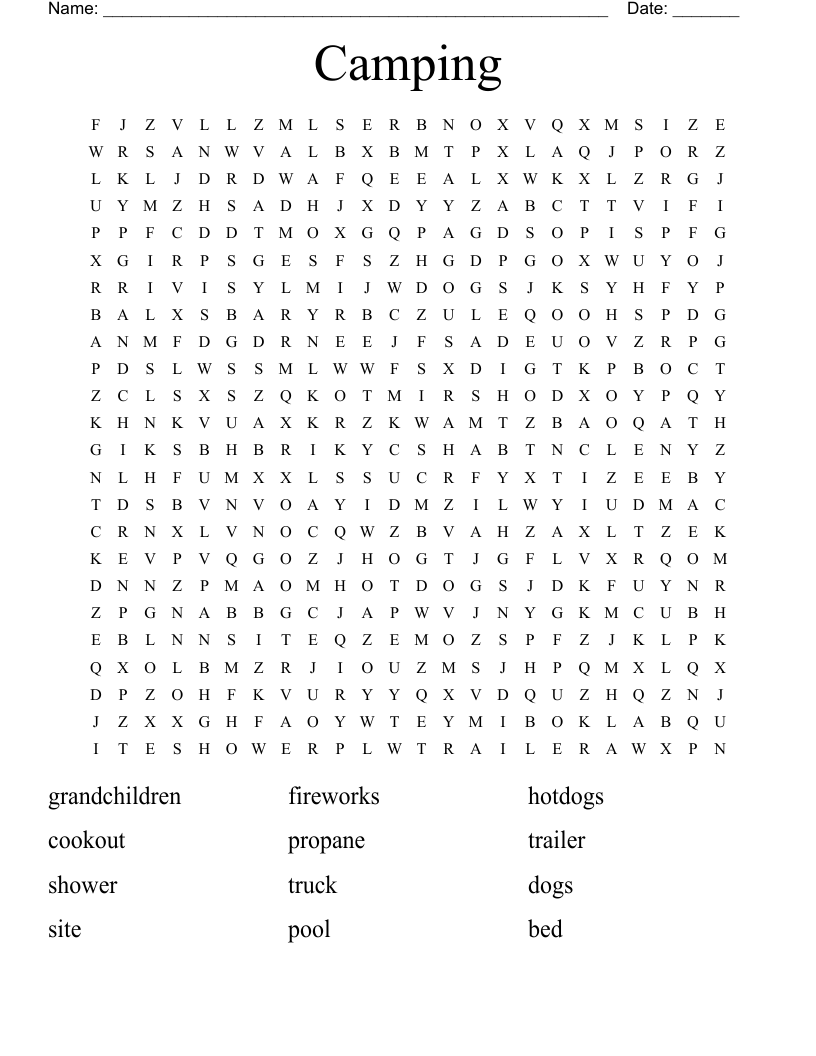 Camping Word Search