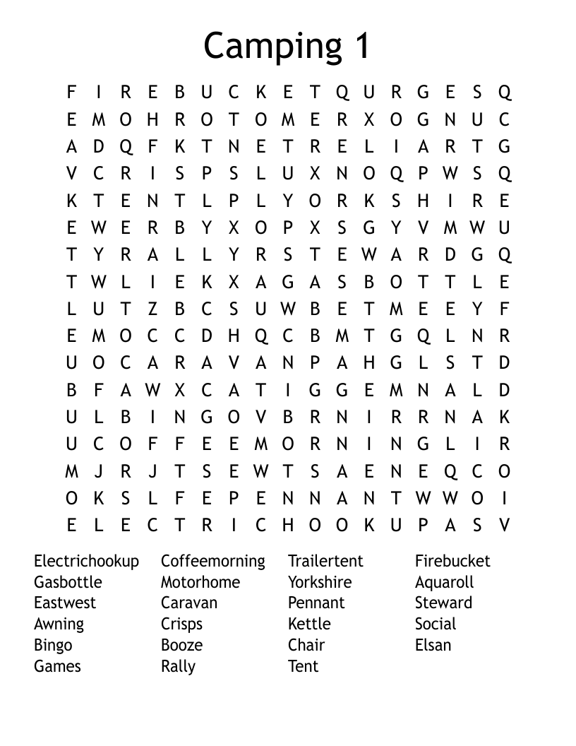 Camping 1 Word Search