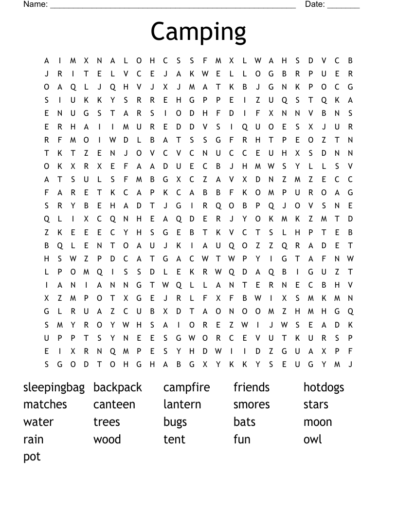 Camping Word Search