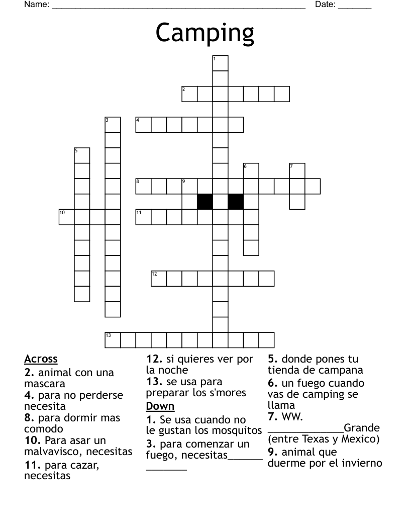 Camping Crossword