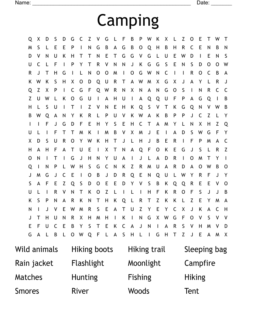 Camping Word Search
