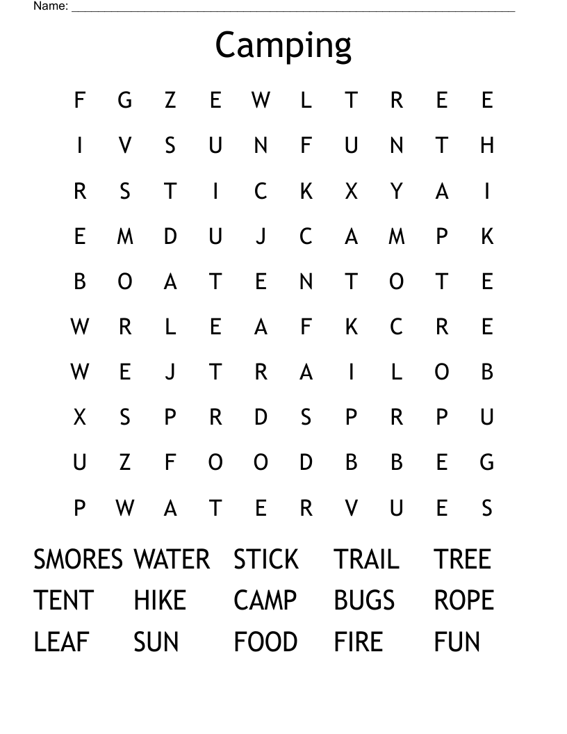 Camping Word Search
