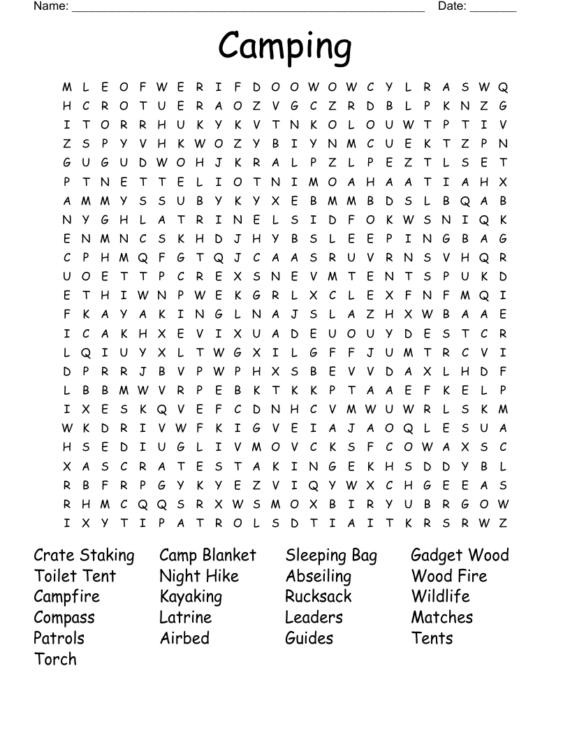 Camping Word Search