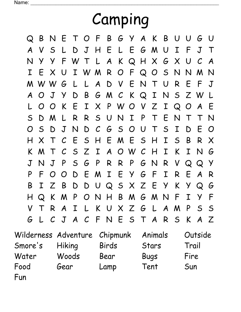 Camping Word Search