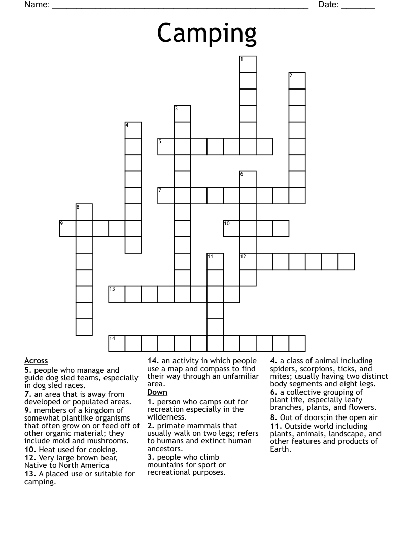 Camping Crossword