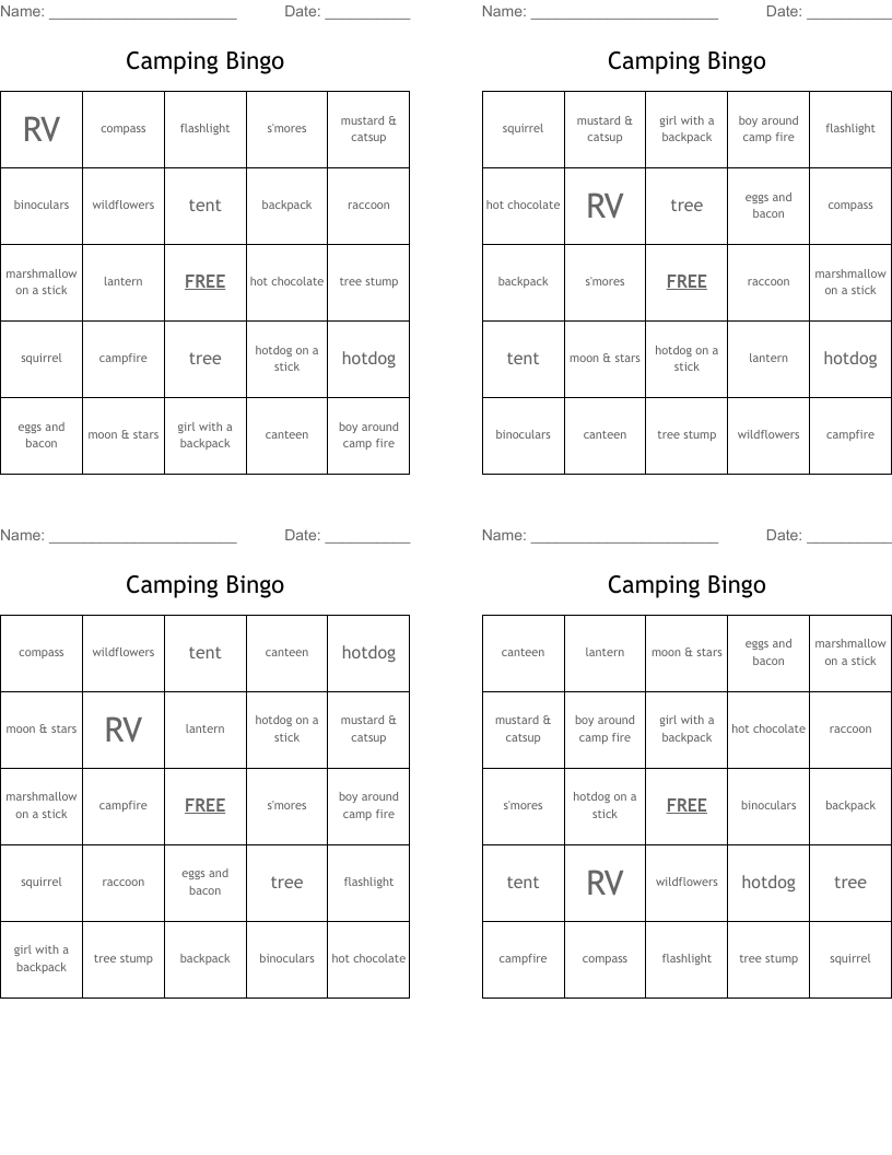 Camping Bingo