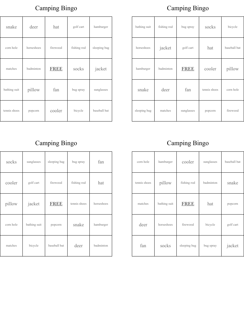 Camping Bingo